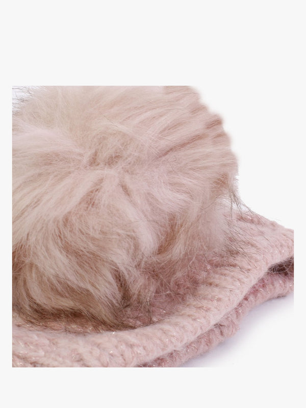 Pink Cable Knit Pom Pom Hat