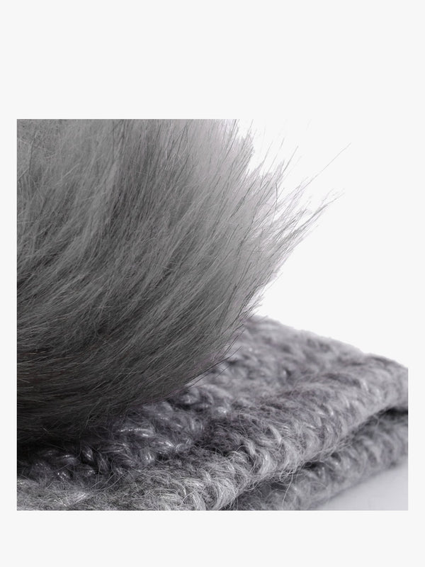Grey Cable Knit Pom Pom Hat
