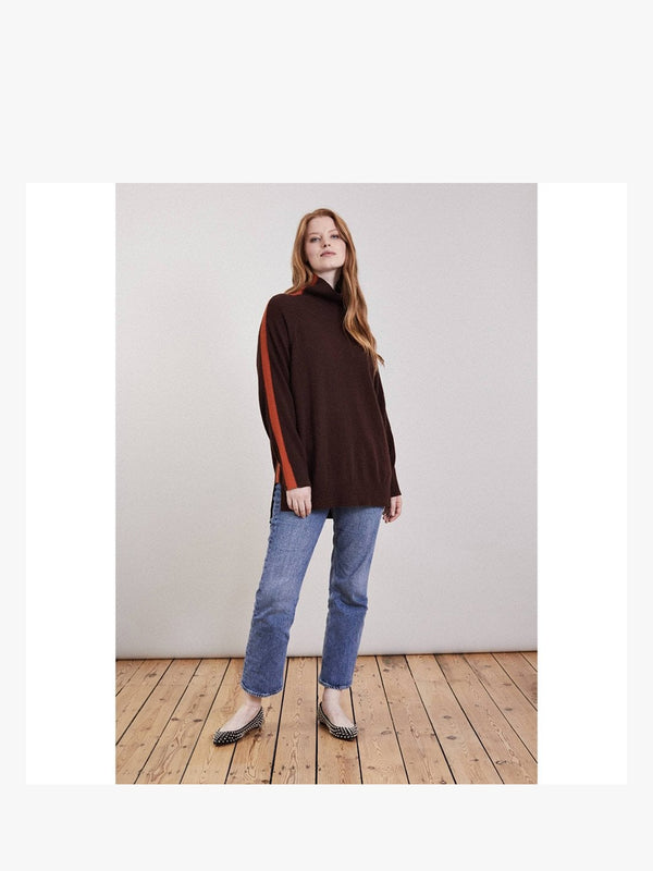 Cashmere Chocolate & Orange Boyfriend Polo Neck Sweater