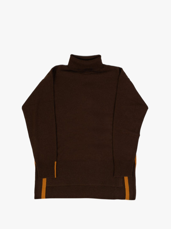 Cashmere Chocolate & Orange Boyfriend Polo Neck Sweater