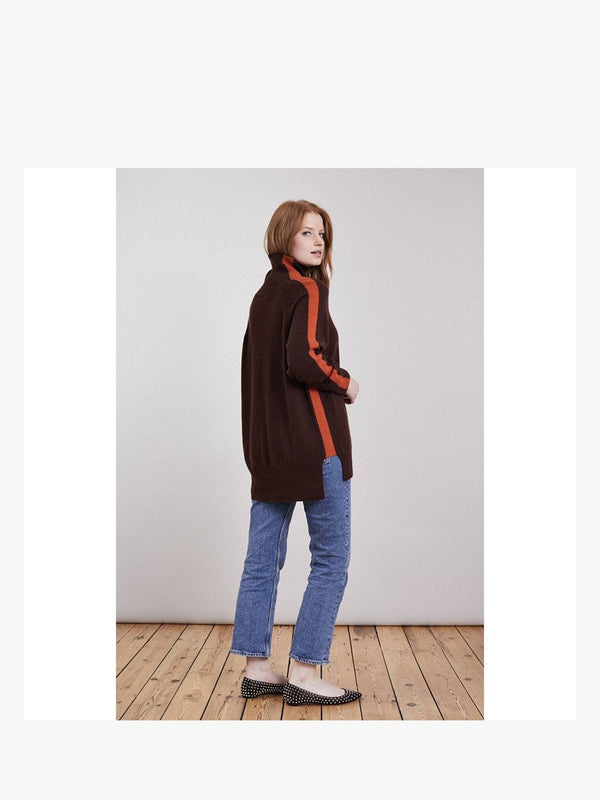Cashmere Chocolate & Orange Boyfriend Polo Neck Sweater