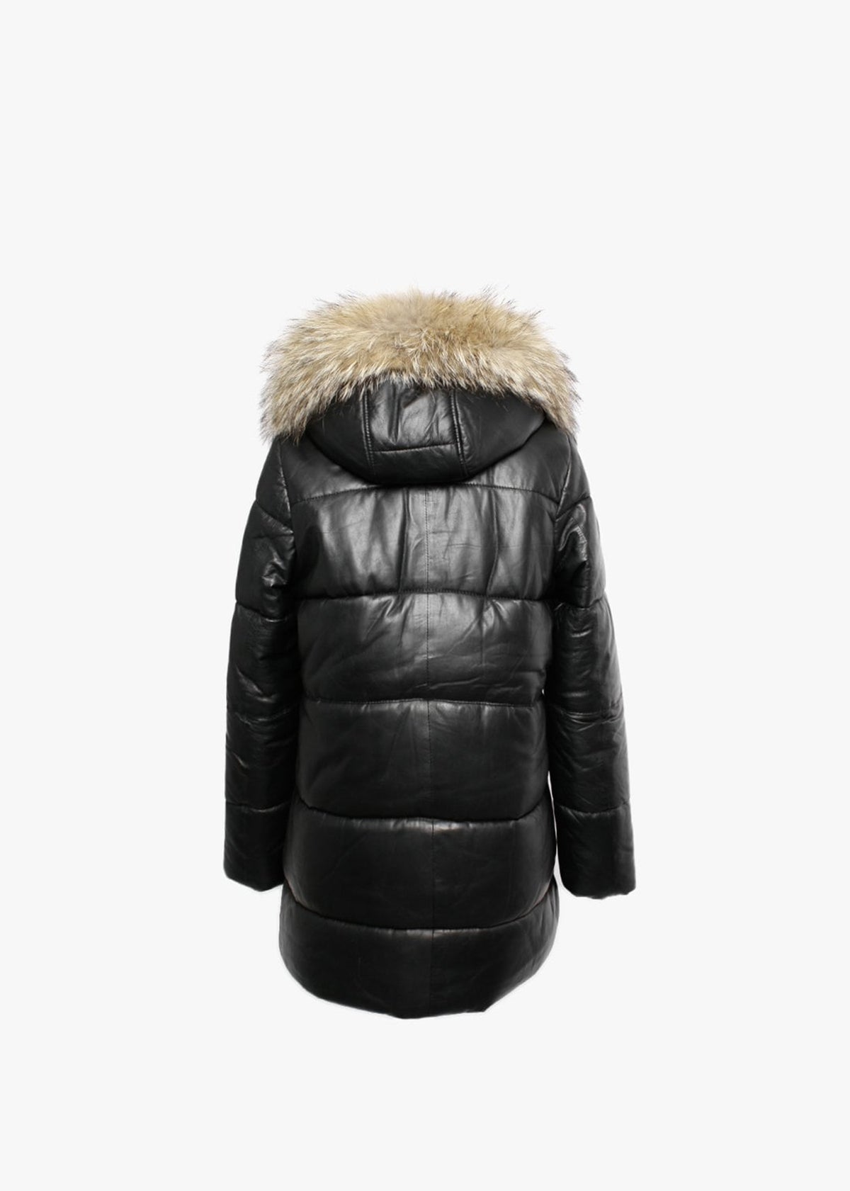 Fame Black Leather Fur Hooded Coat