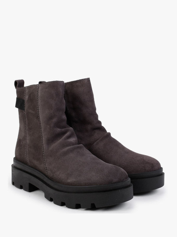 Jily Grey Suede Ruched Ankle Boots