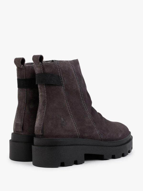 Jily Grey Suede Ruched Ankle Boots