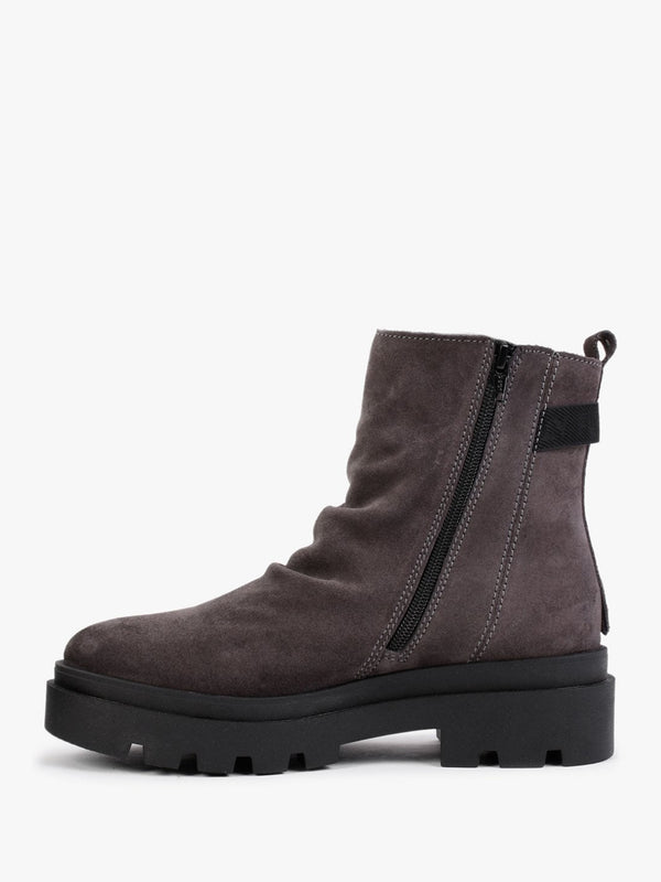 Jily Grey Suede Ruched Ankle Boots