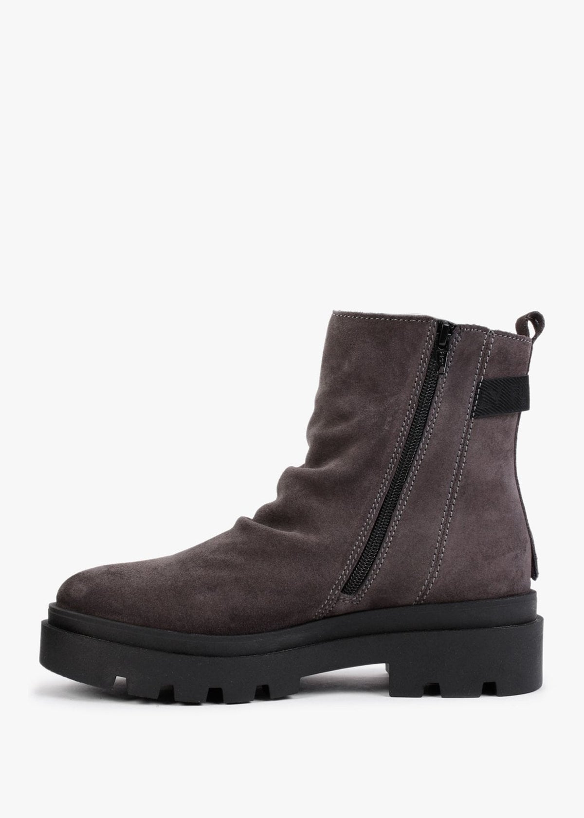 Jily Grey Suede Ruched Ankle Boots