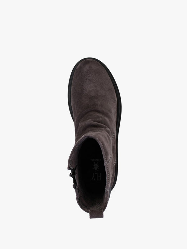Jily Grey Suede Ruched Ankle Boots