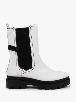 Judy White Leather Tall Chelsea Boots
