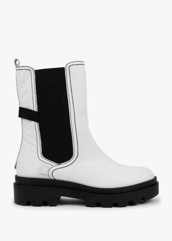Judy White Leather Tall Chelsea Boots