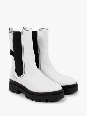 Judy White Leather Tall Chelsea Boots