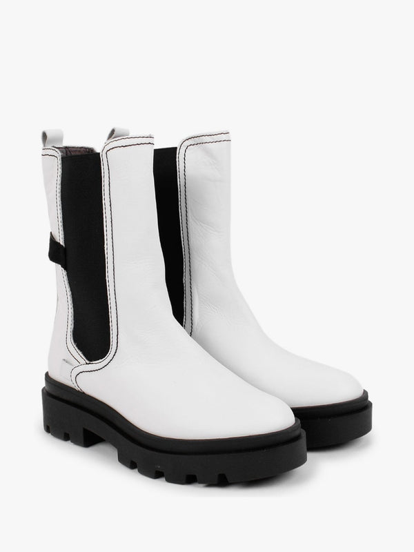 Judy White Leather Tall Chelsea Boots
