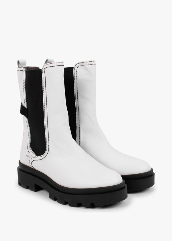 Judy White Leather Tall Chelsea Boots