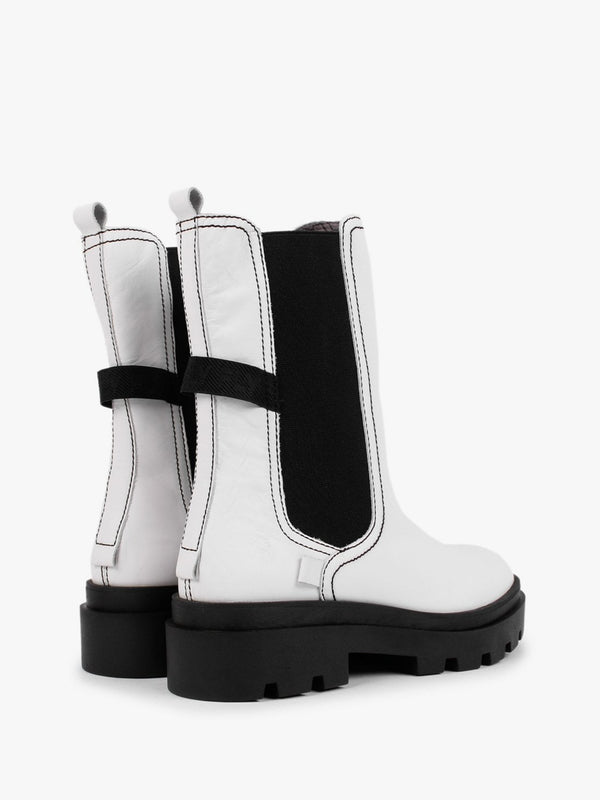 Judy White Leather Tall Chelsea Boots