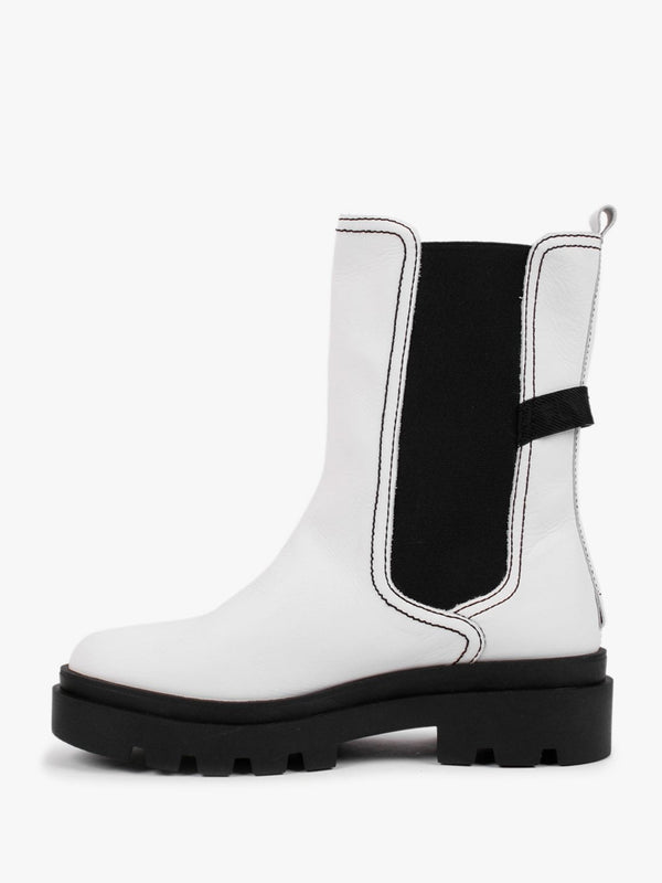 Judy White Leather Tall Chelsea Boots