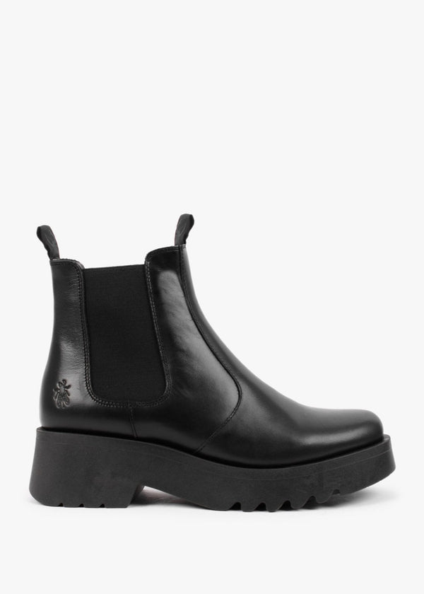 Medi Black Leather Chunky Chelsea Boots
