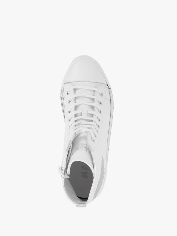 Angels White Leather Silver Wing High Top Trainers