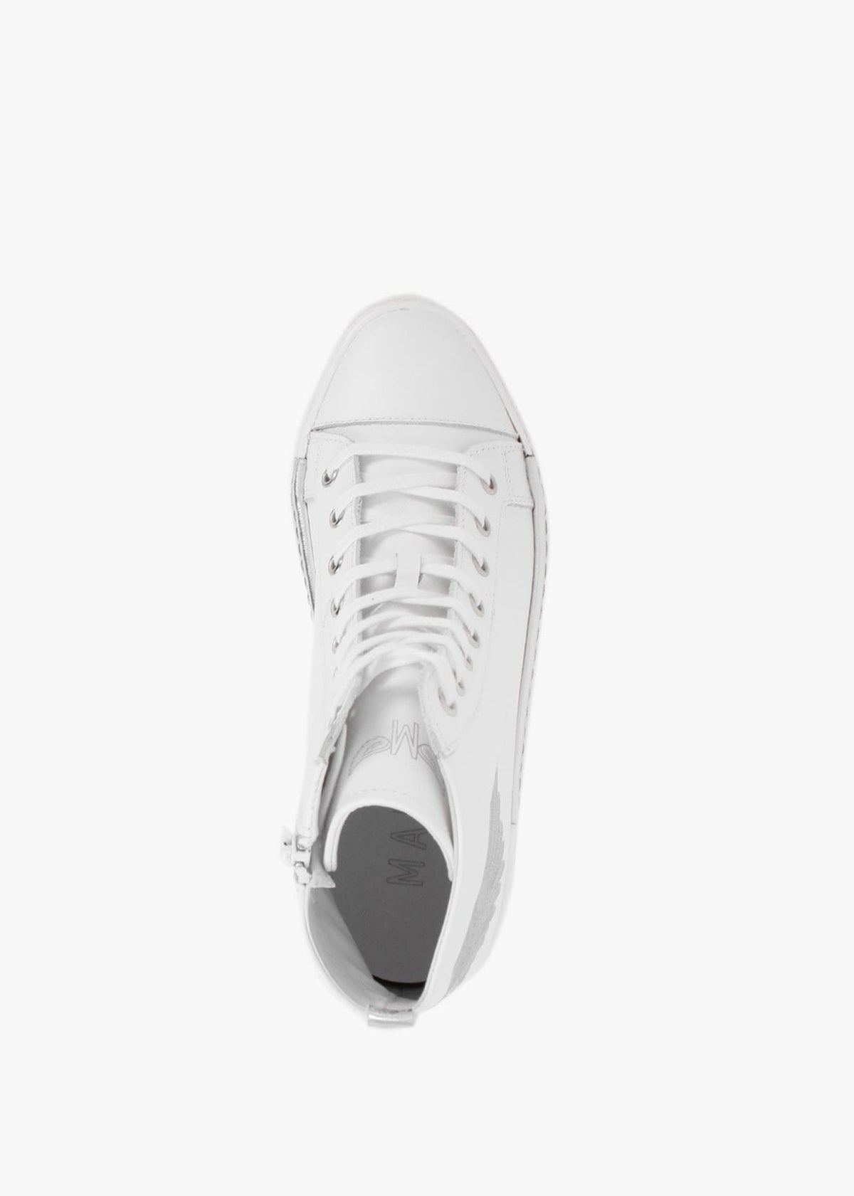 Angels White Leather Silver Wing High Top Trainers