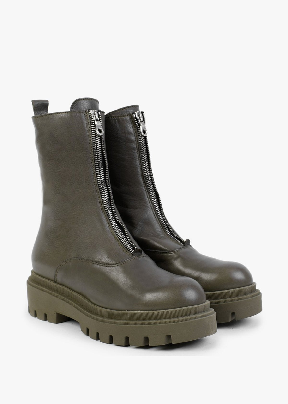 Imina Green Leather Ankle Boots