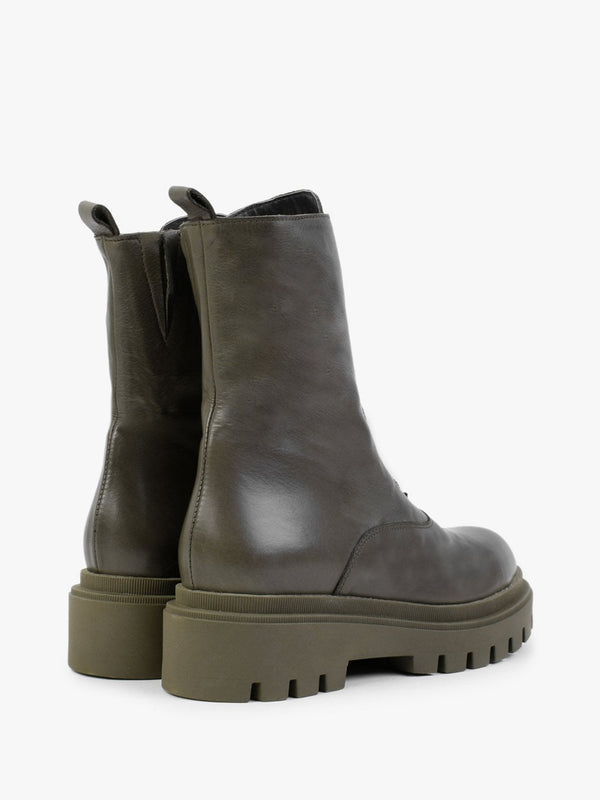 Imina Green Leather Ankle Boots