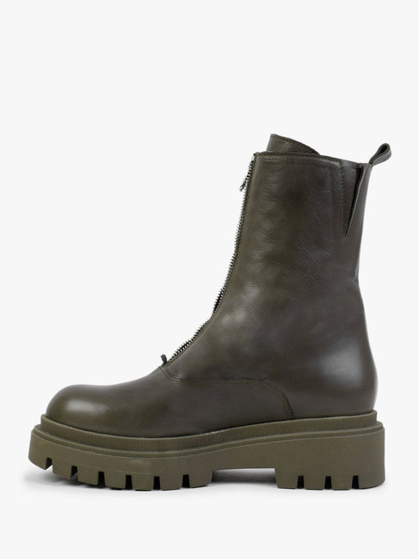 Imina Green Leather Ankle Boots