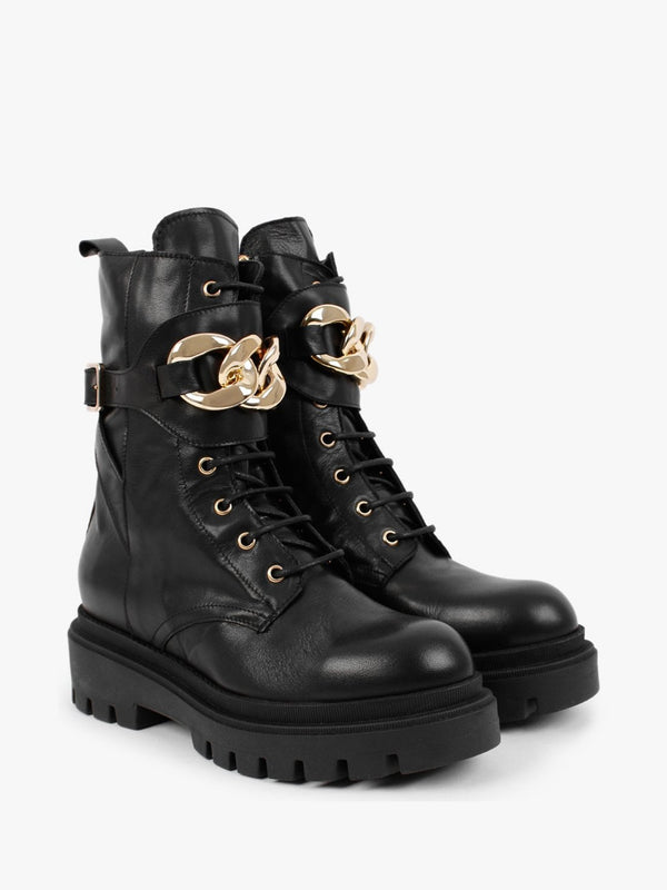 Imilie Black Leather Biker Boots
