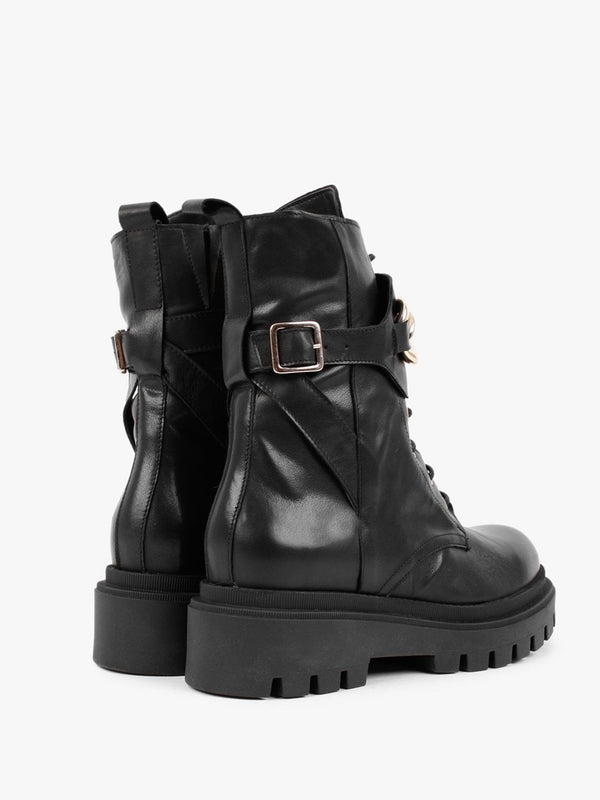 Imilie Black Leather Biker Boots