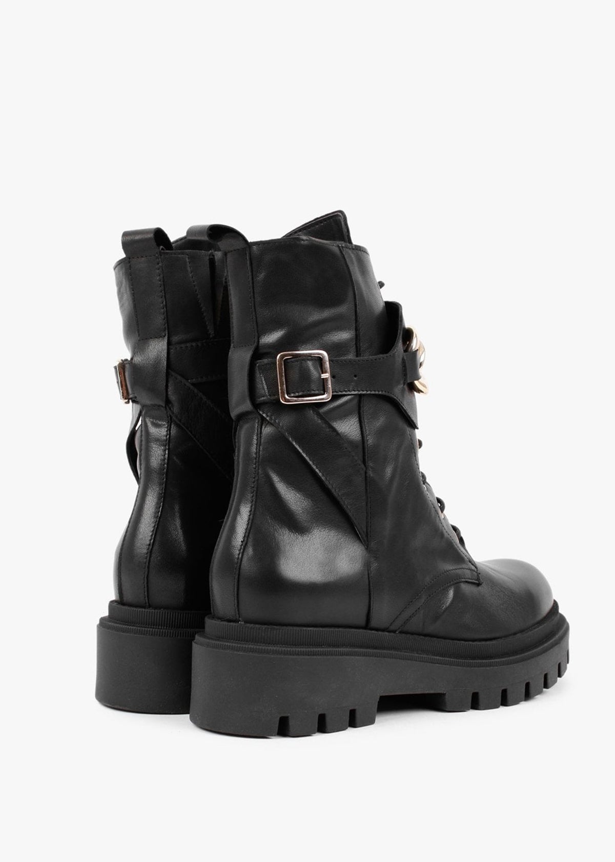 Imilie Black Leather Biker Boots