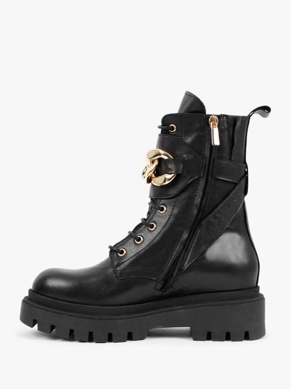 Imilie Black Leather Biker Boots