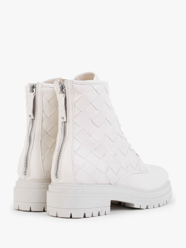 Novel Cream Leather Woven Ankle Boots