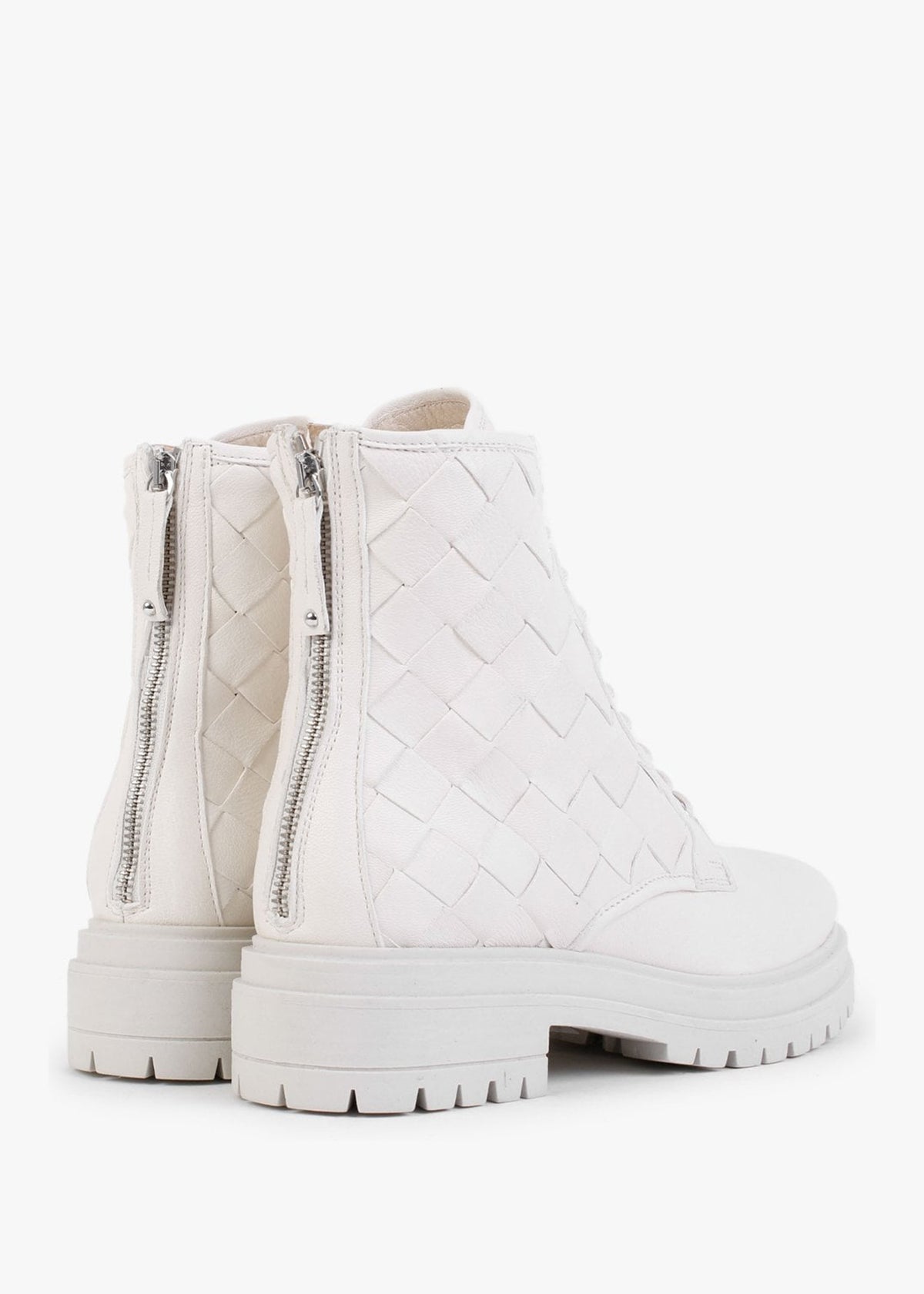 Novel Cream Leather Woven Ankle Boots