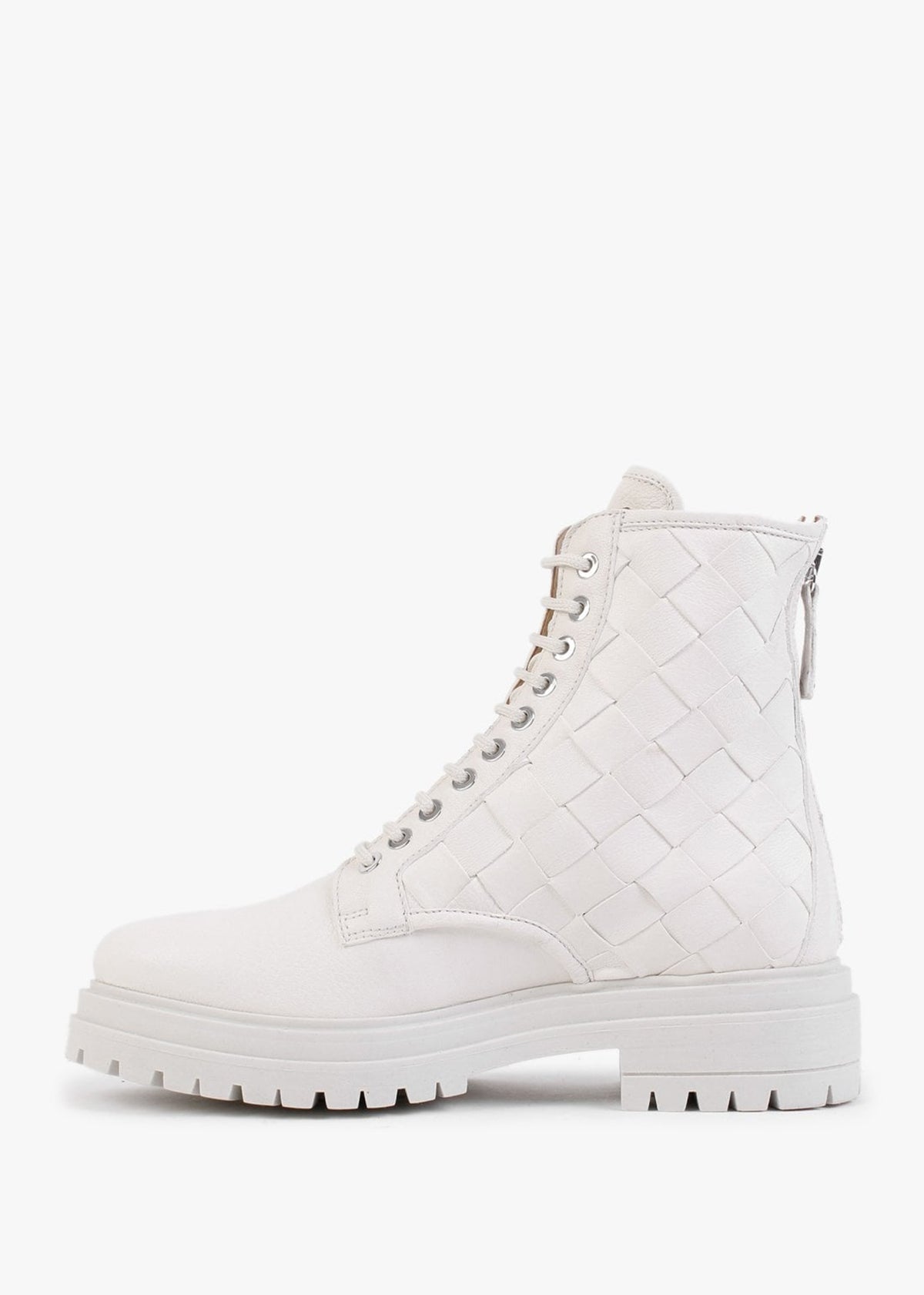 Novel Cream Leather Woven Ankle Boots