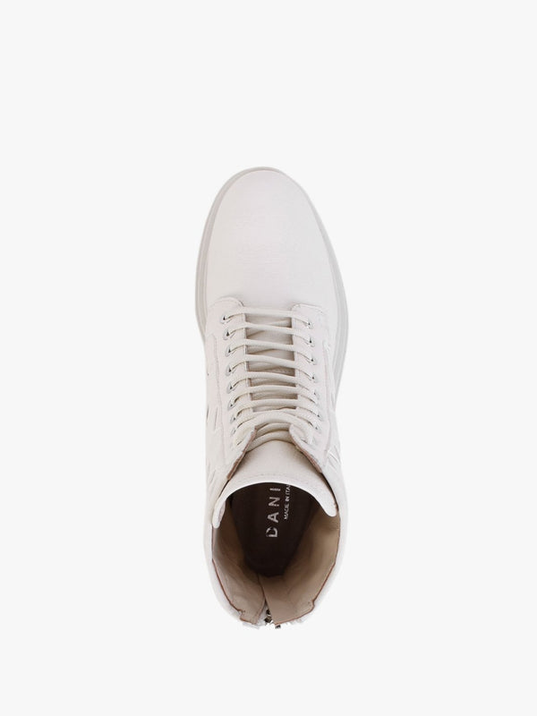Novel Cream Leather Woven Ankle Boots