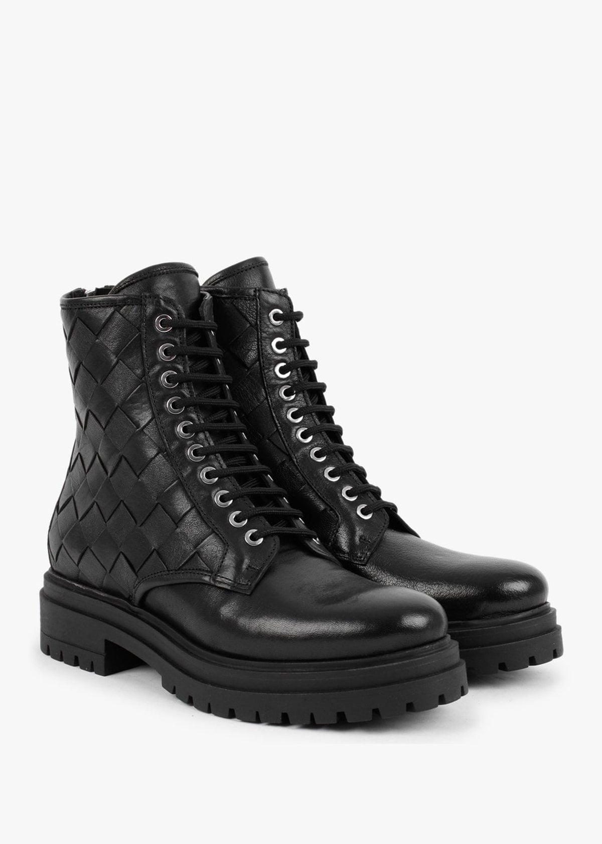 Novel Black Leather Woven Ankle Boots