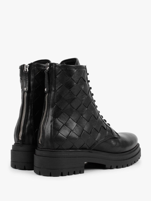 Novel Black Leather Woven Ankle Boots