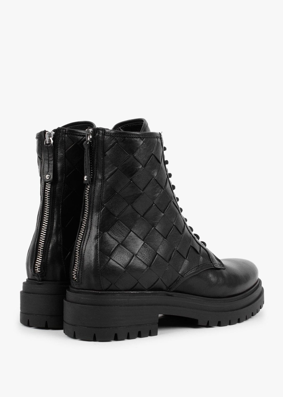 Novel Black Leather Woven Ankle Boots