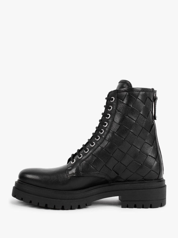 Novel Black Leather Woven Ankle Boots