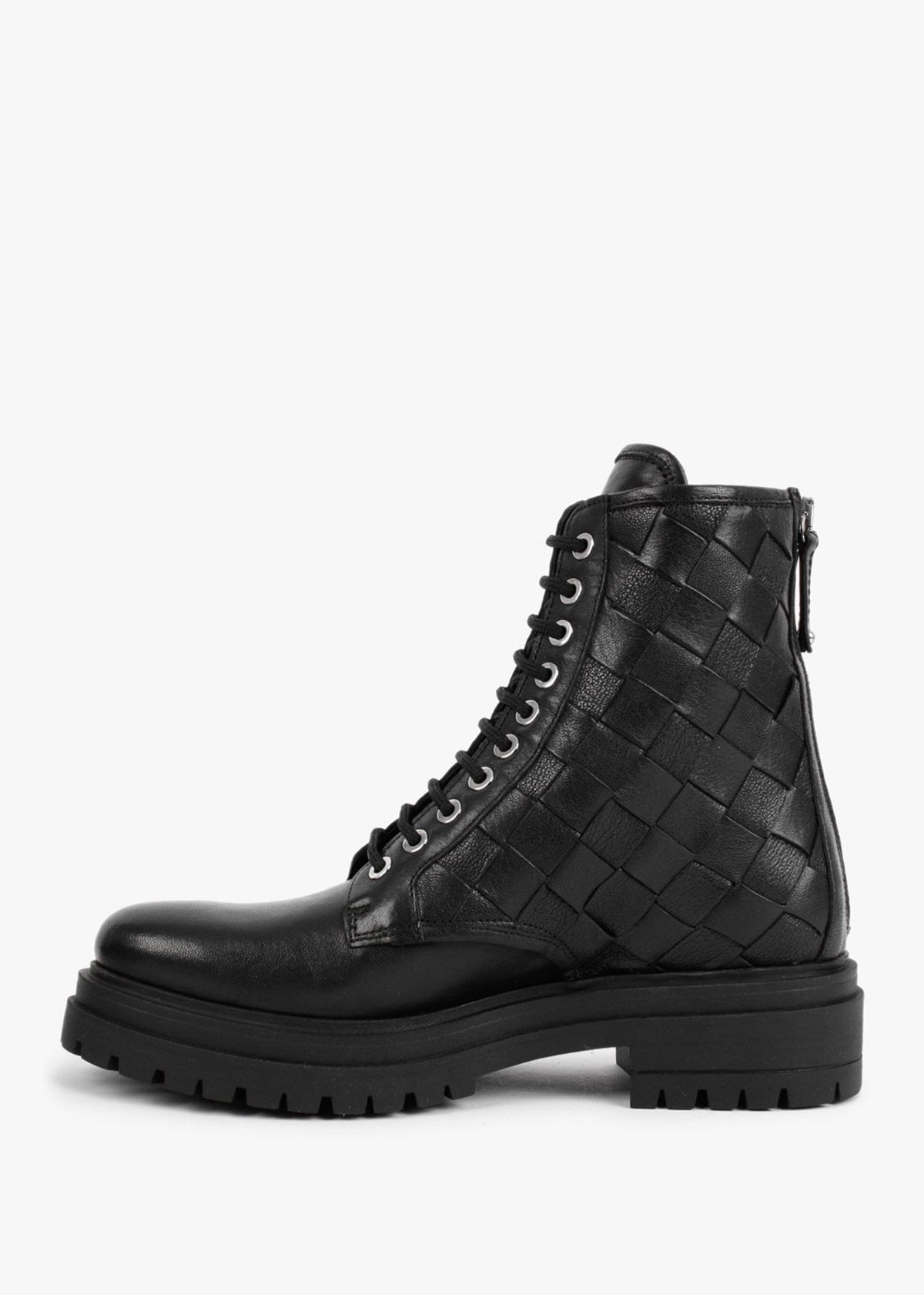 Novel Black Leather Woven Ankle Boots