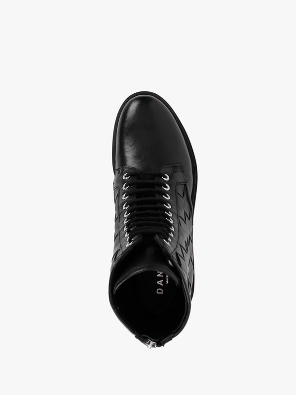 Novel Black Leather Woven Ankle Boots