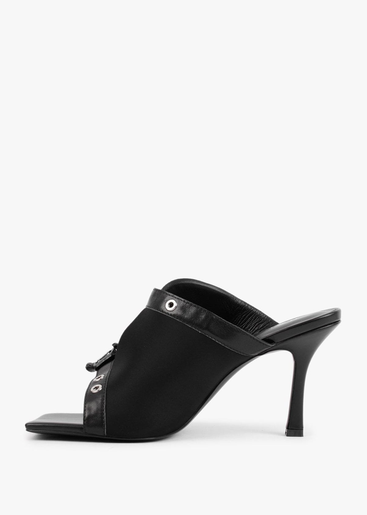 Ellen Black Leather Double Buckle Strappy Heeled Sandals