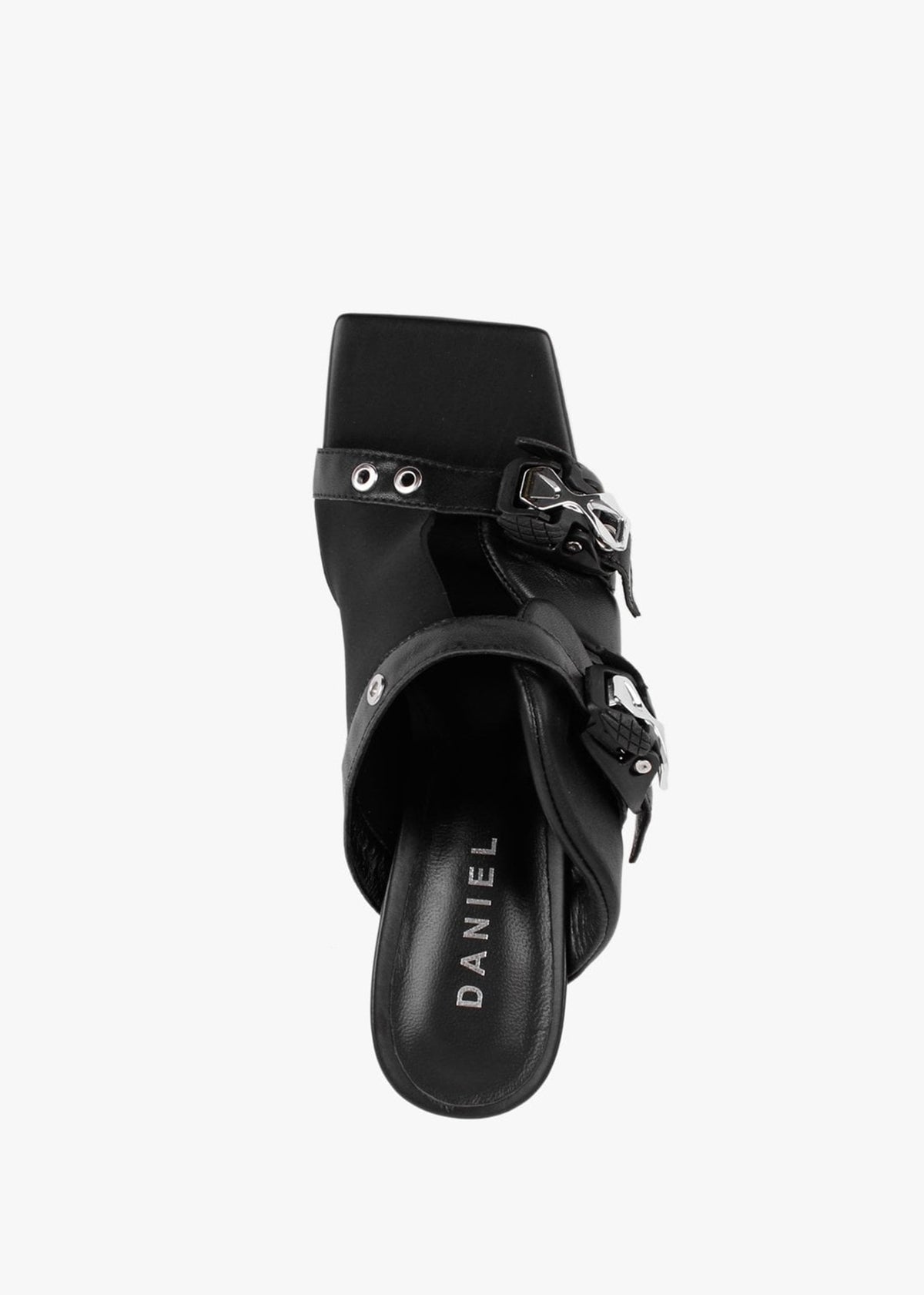 Ellen Black Leather Double Buckle Strappy Heeled Sandals