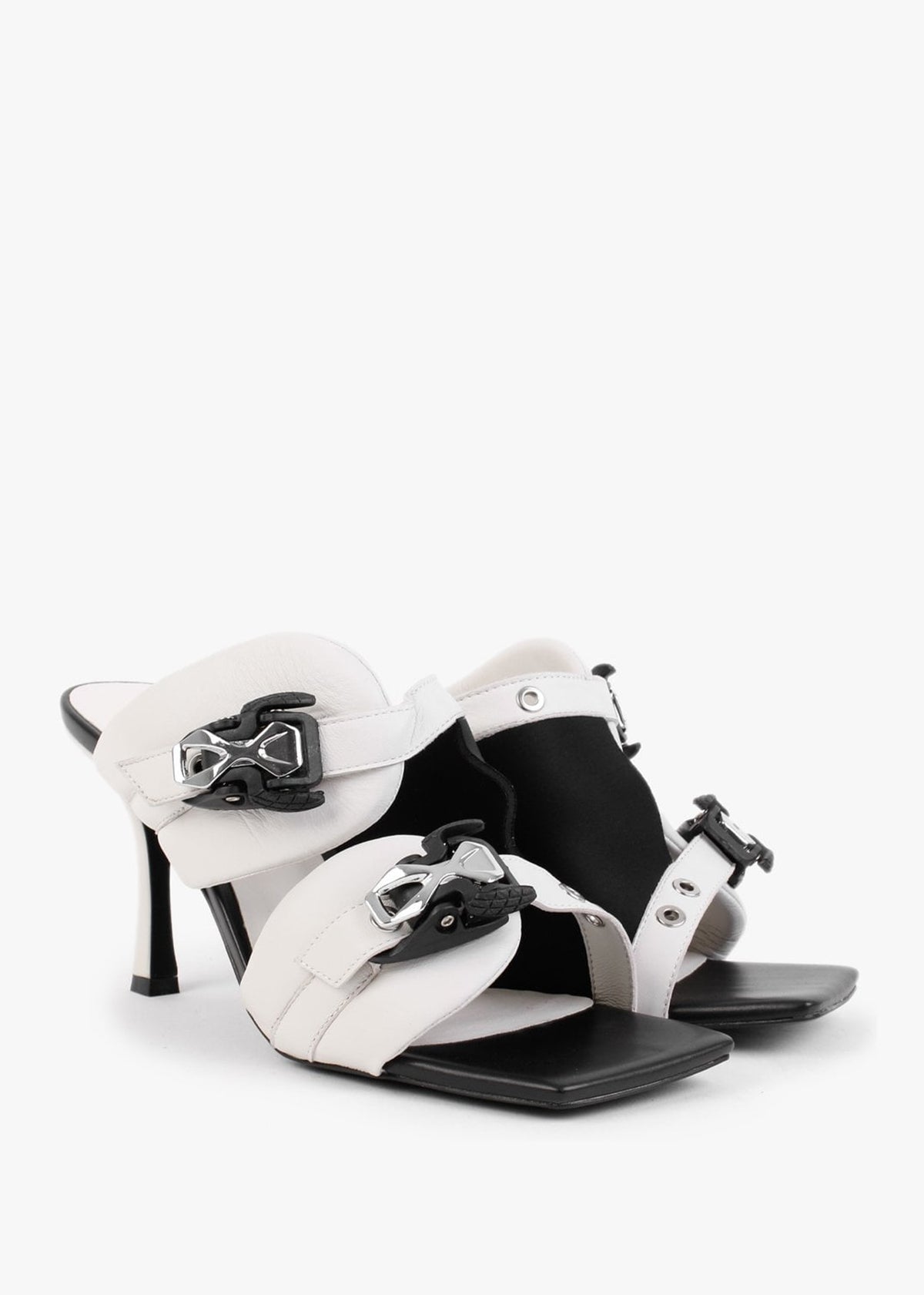 Ellen Cream & Black Leather Double Buckle Strappy Heeled Sandals