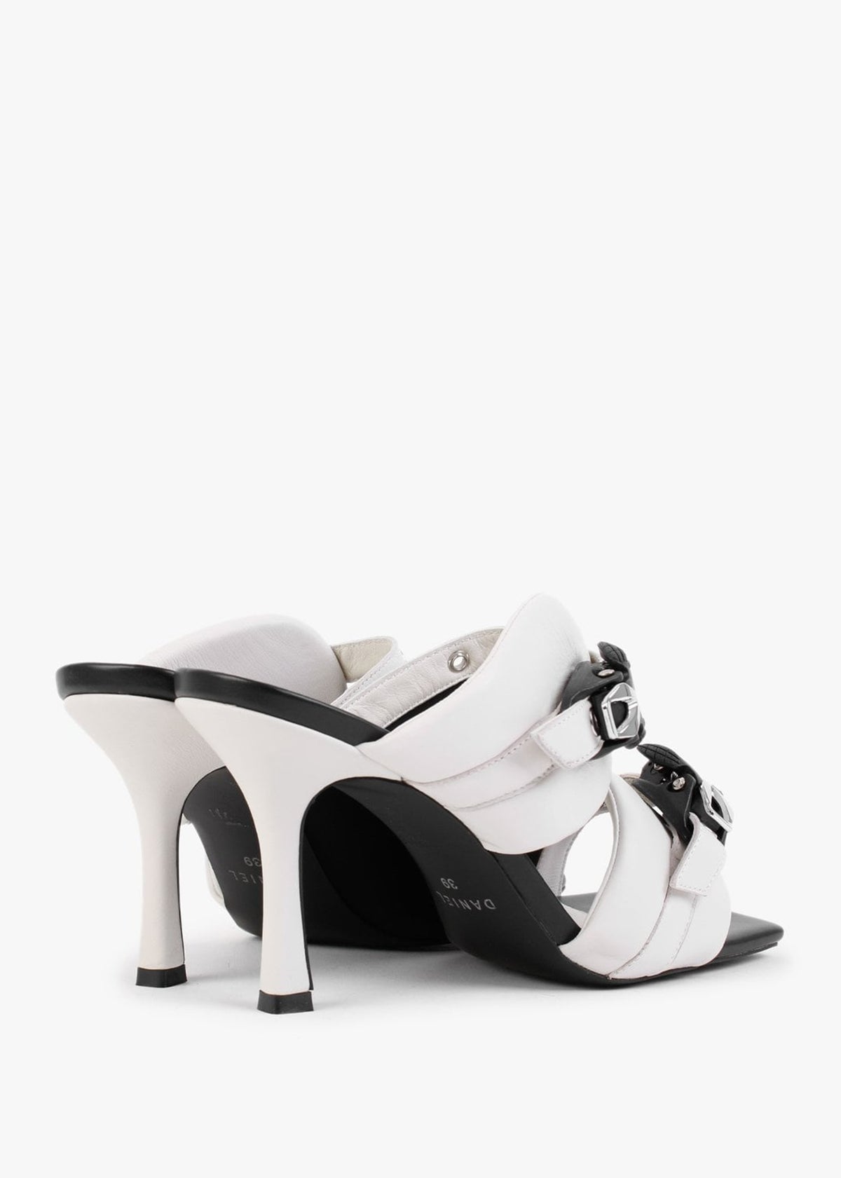 Ellen Cream & Black Leather Double Buckle Strappy Heeled Sandals