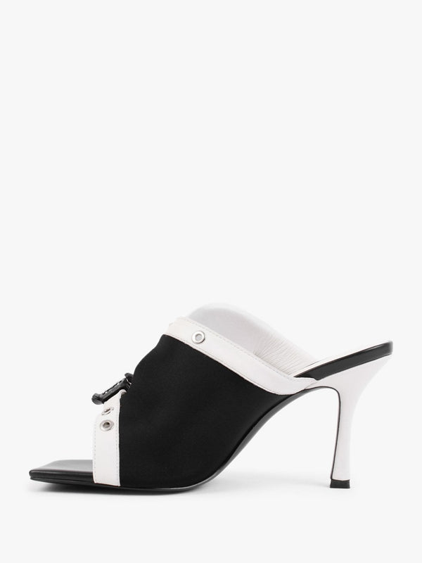Ellen Cream & Black Leather Double Buckle Strappy Heeled Sandals