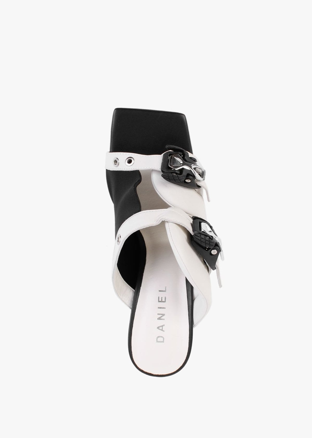 Ellen Cream & Black Leather Double Buckle Strappy Heeled Sandals