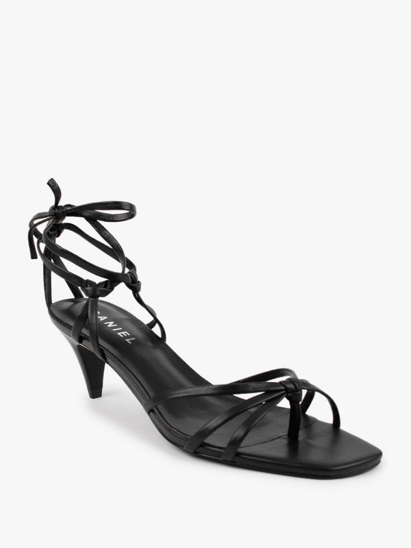 Ellie Black Leather Kitten Heel Sandals