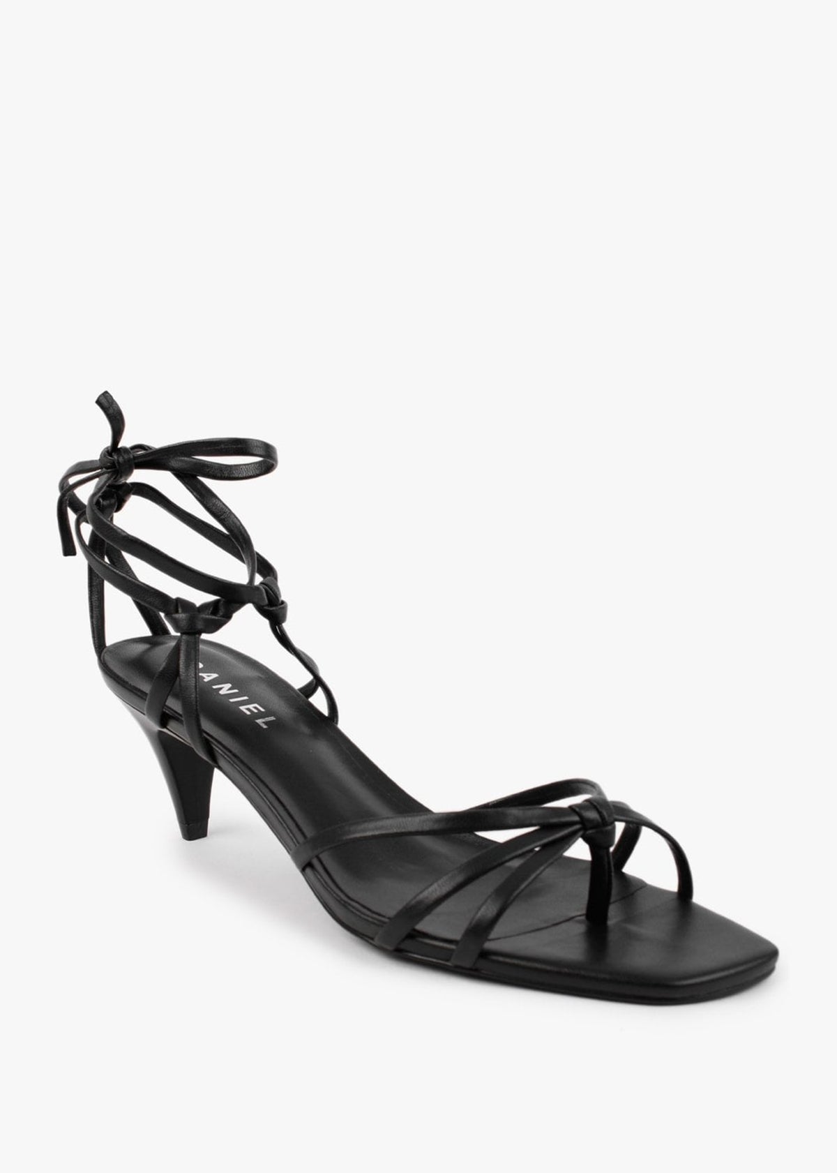 Ellie Black Leather Kitten Heel Sandals