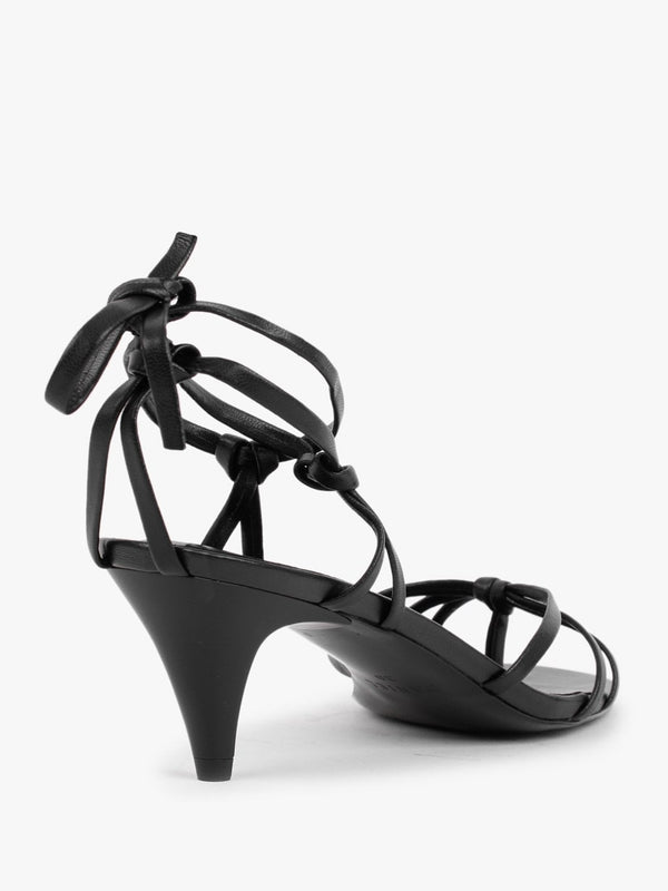 Ellie Black Leather Kitten Heel Sandals