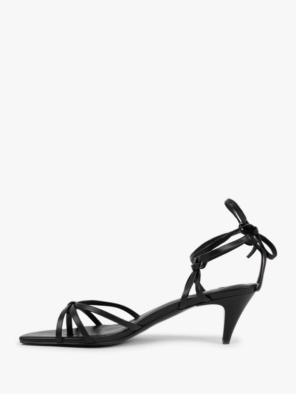Ellie Black Leather Kitten Heel Sandals