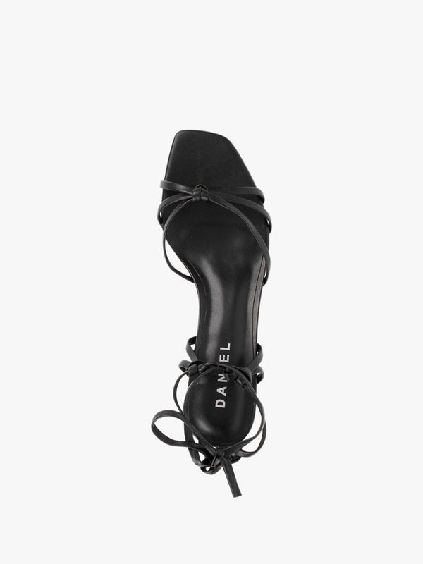 Ellie Black Leather Kitten Heel Sandals