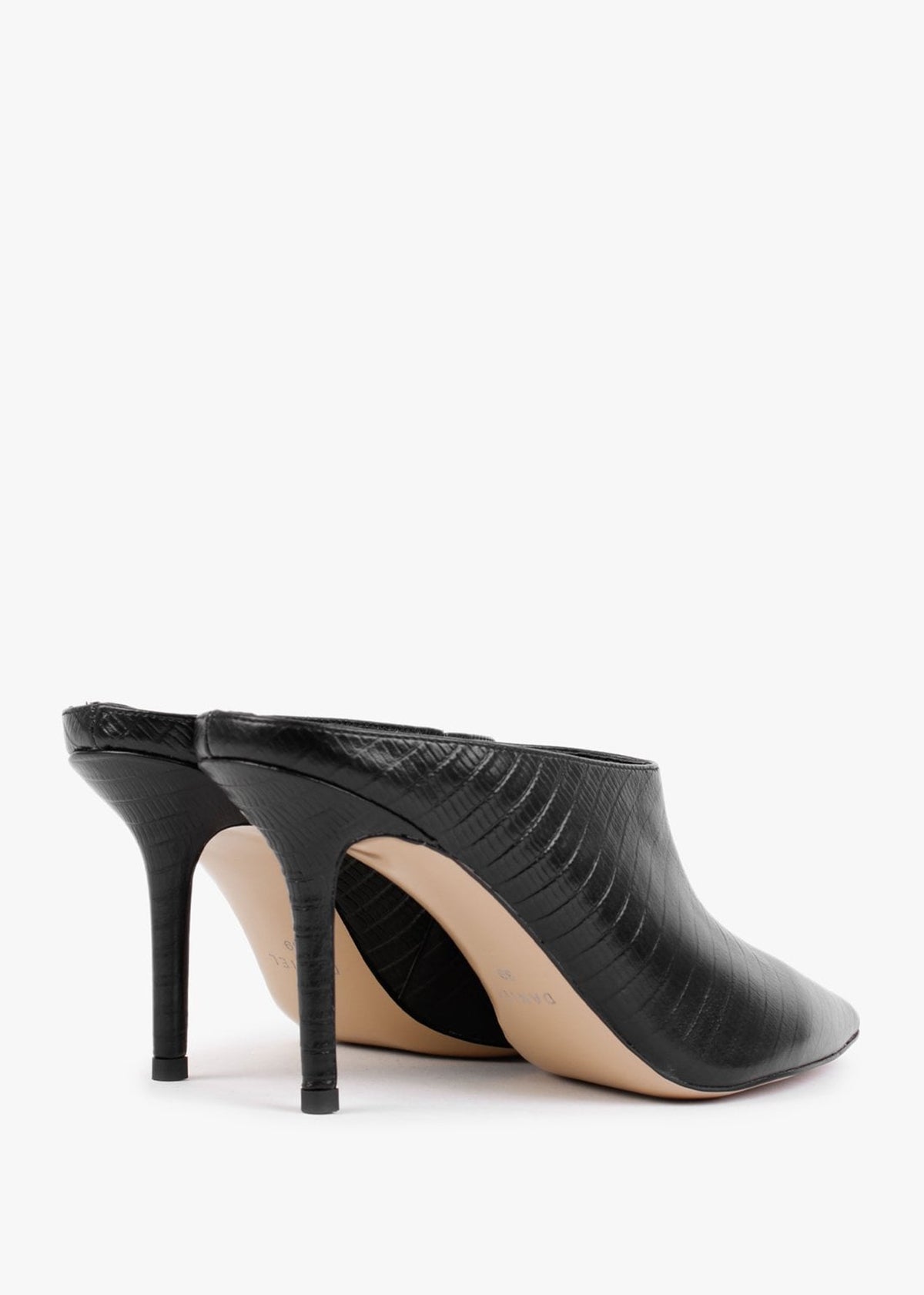 Elsie Black Leather Reptile Heeled Mules
